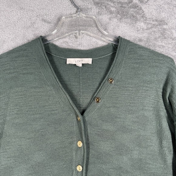 LOFT Sweater Womens Green V Neck 3/4 Sleeve Breathable Knit Top Size‎ Small - Picture 4 of 9